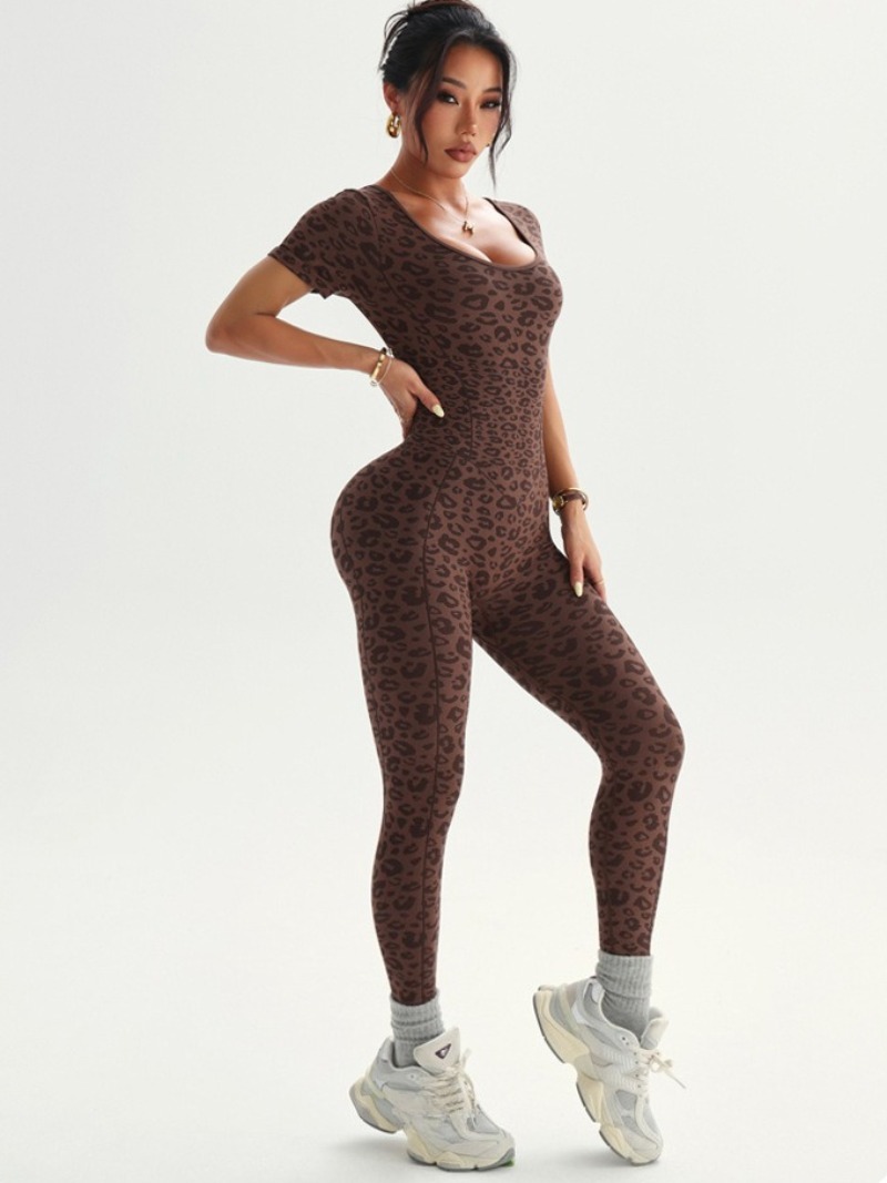 여성용 백리스 레오파드 점프슈트 스포츠웨어 반팔 원피스 - Yoga Overall Fitness 리뷰 및 가격